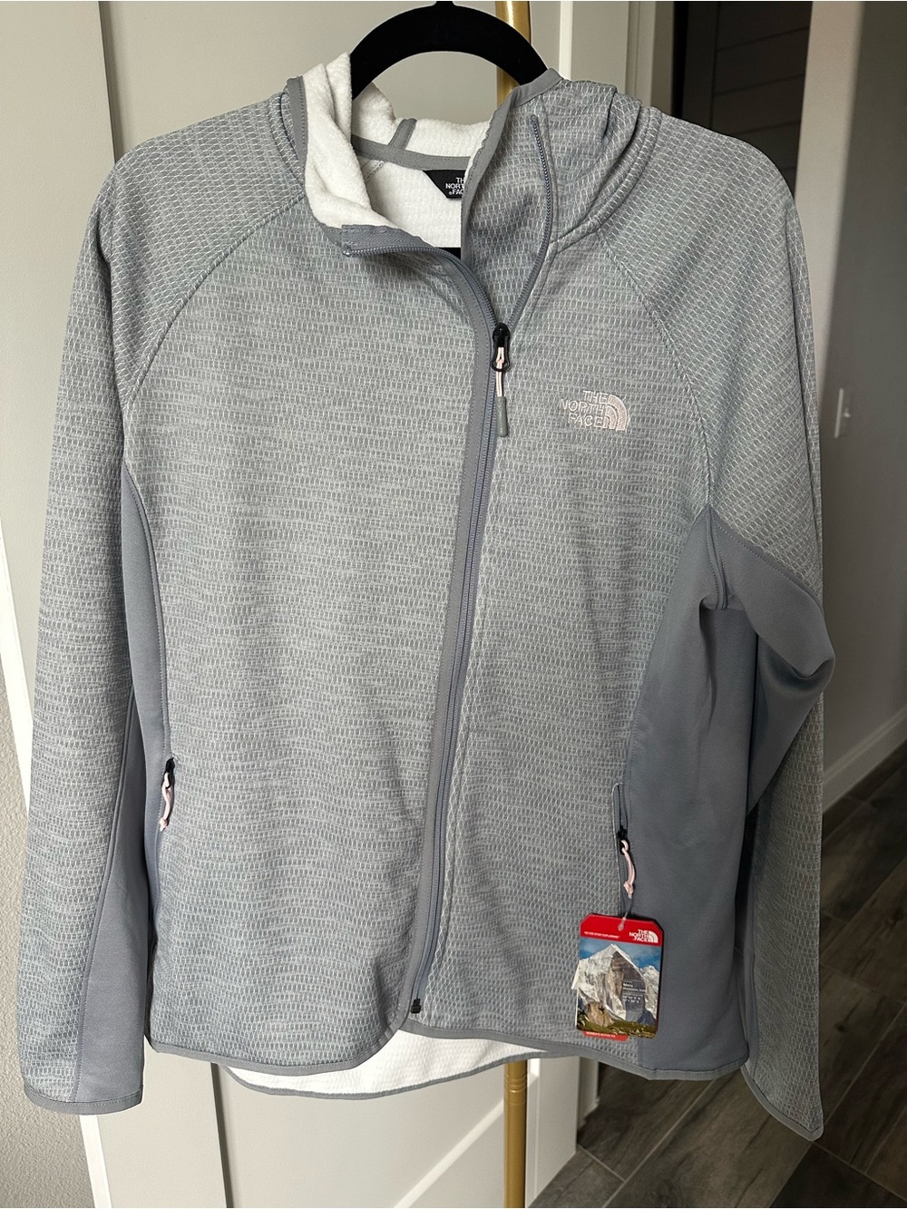 The North Face White and Gray Textured Fleece Hoodie